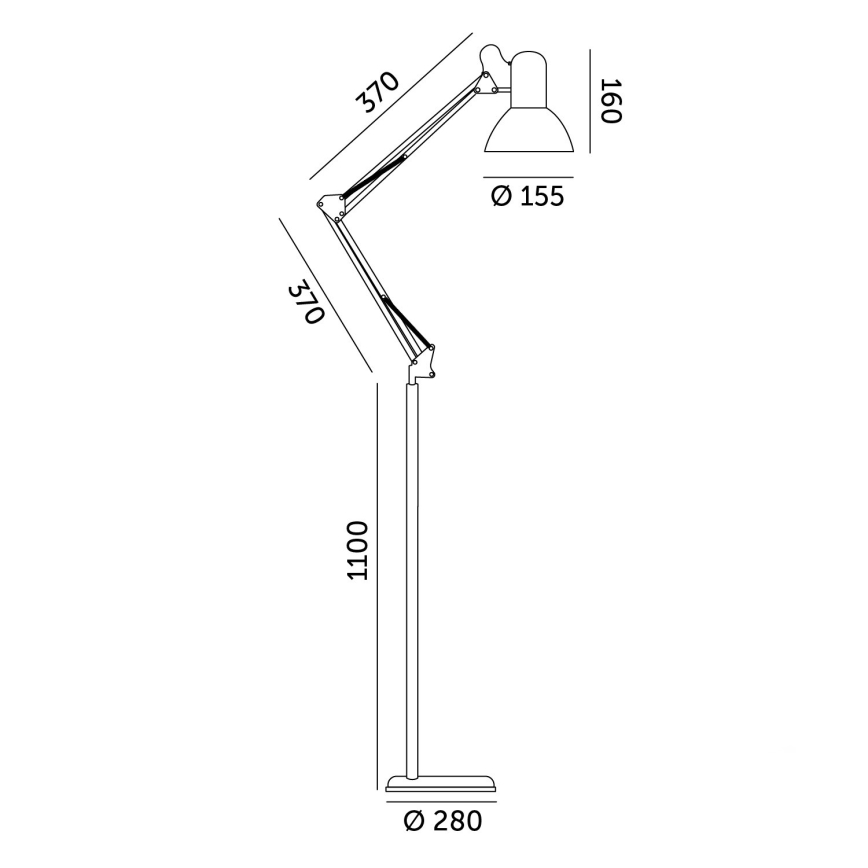 Brilagi - Lanksčiai reguliuojamas grindinis šviestuvas TASKER 1xE27/60W/230V 184 cm juodas
