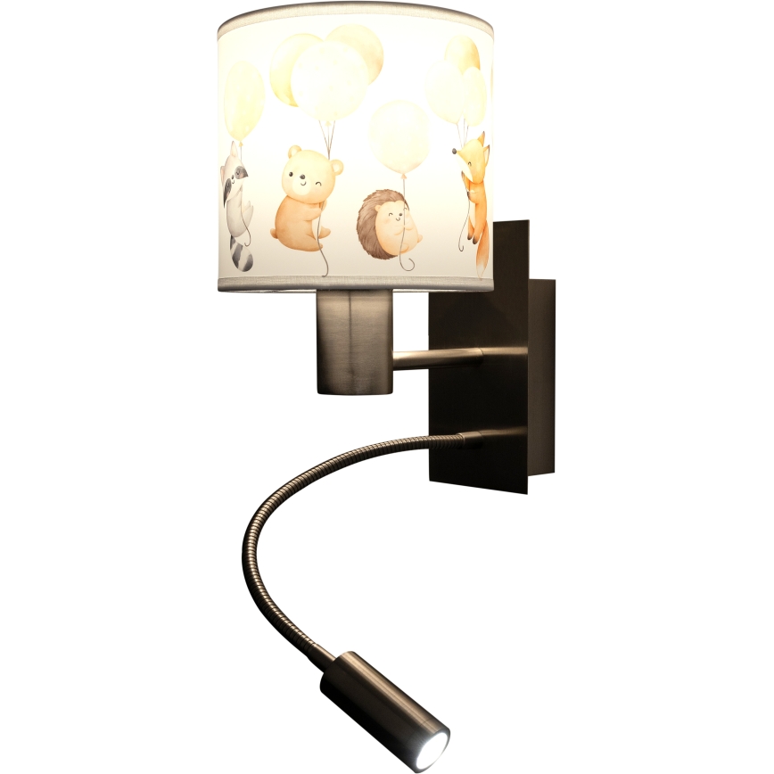 BRILAGI - LED vaikiška lanksčioji sieninė lempa BOBO 1xE27/25W/230V + LED/3W matinis chromas/balta/gyvūnėliai