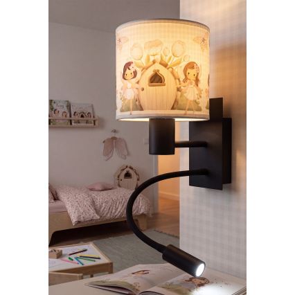 BRILAGI - LED Vaikiška lanksti sieninė lempa BOBO 1xE27/25W/230V + LED/3W juoda/balta/rožinė/fėjos