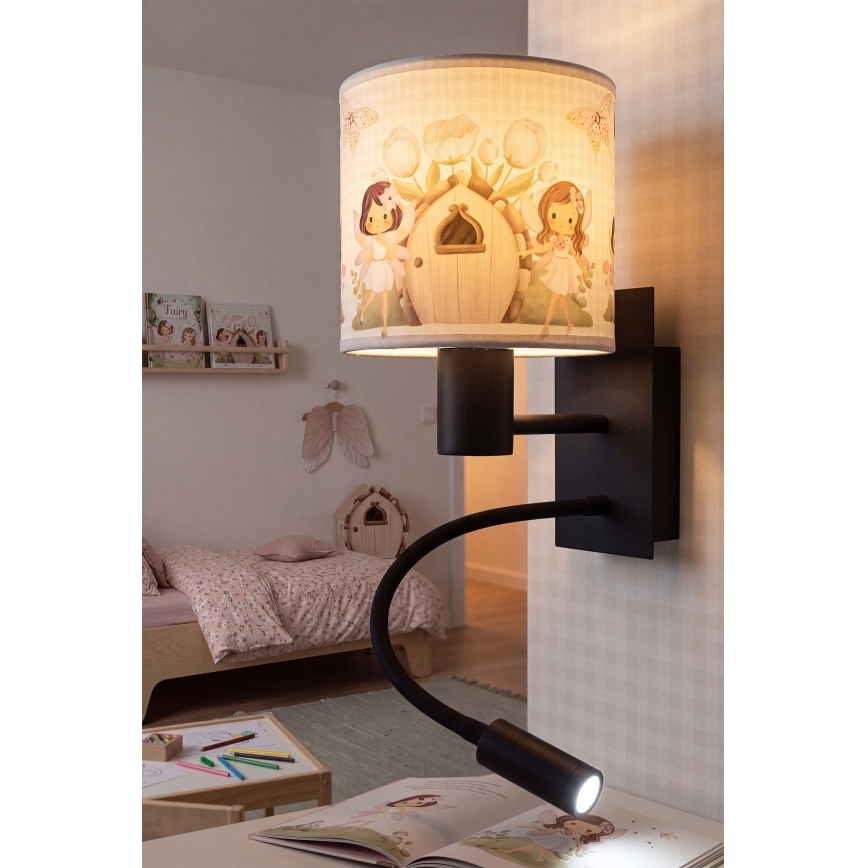 BRILAGI - LED Vaikiška lanksti sieninė lempa BOBO 1xE27/25W/230V + LED/3W juoda/balta/rožinė/fėjos