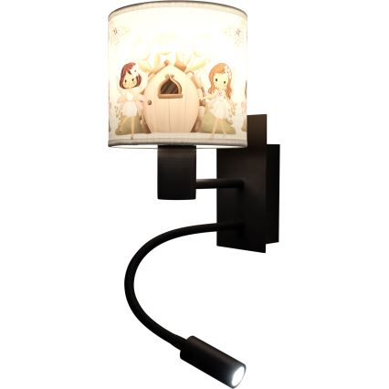 BRILAGI - LED Vaikiška lanksti sieninė lempa BOBO 1xE27/25W/230V + LED/3W juoda/balta/rožinė/fėjos