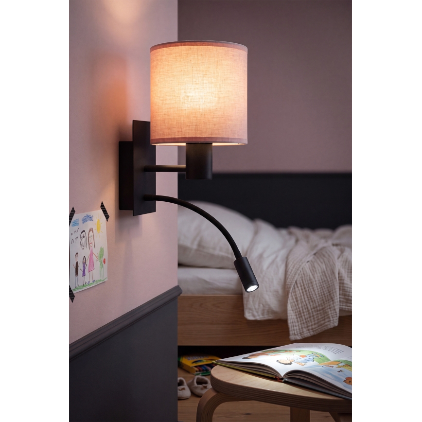 BRILAGI - Lanksčioji LED sieninė lempa BOBO 1xE27/25W/230V + LED/3W juoda/rožinė
