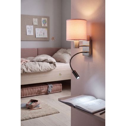 BRILAGI - lanksčioji LED sieninė lempa BOBO 1xE27/25W/230V + LED/3W matinis chromas/rožinė