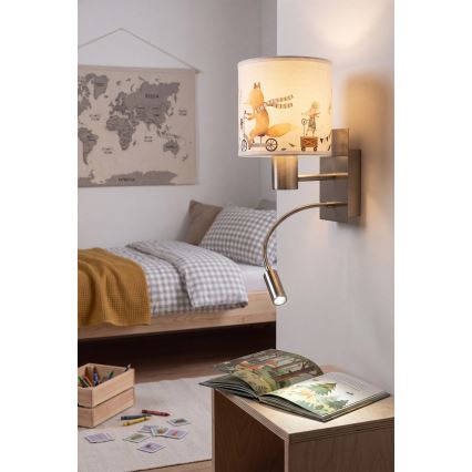 BRILAGI - LED vaikiška lanksti sieninė lempa BOBO 1xE27/25W/230V + LED/3W matinis chromas/balta/gyvūnėliai