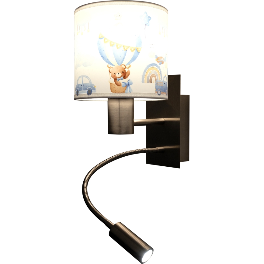 BRILAGI - LED vaikiška lanksčioji sieninė lempa BOBO 1xE27/25W/230V + LED/3W matinis chromas/balta/mėlyna/meškiukai