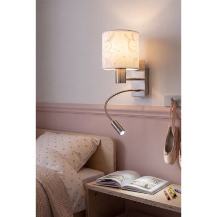 BRILAGI - LED vaikiška lanksti sieninė lempa BOBO 1xE27/25W/230V + LED/3W matinis chromas/balta/su triušiukais