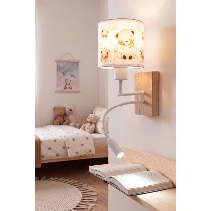 BRILAGI - LED vaikiška lanksčiai reguliuojama sieninė lempa BOBO WOOD 1xE27/25W/230V + LED/3W ąžuolas/balta/meškiukai
