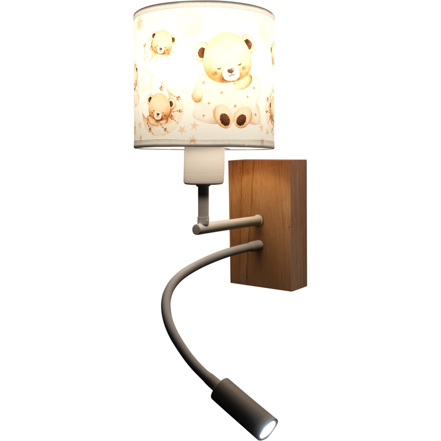 BRILAGI - LED vaikiška lanksčiai reguliuojama sieninė lempa BOBO WOOD 1xE27/25W/230V + LED/3W ąžuolas/balta/meškiukai