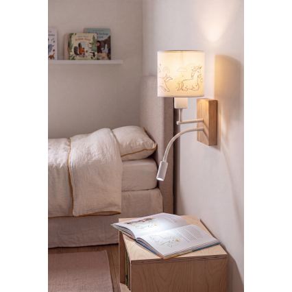 BRILAGI - LED Vaikiška lanksti sieninė lempa BOBO WOOD 1xE27/25W/230V + LED/3W ąžuolas/balta/vienaragiai