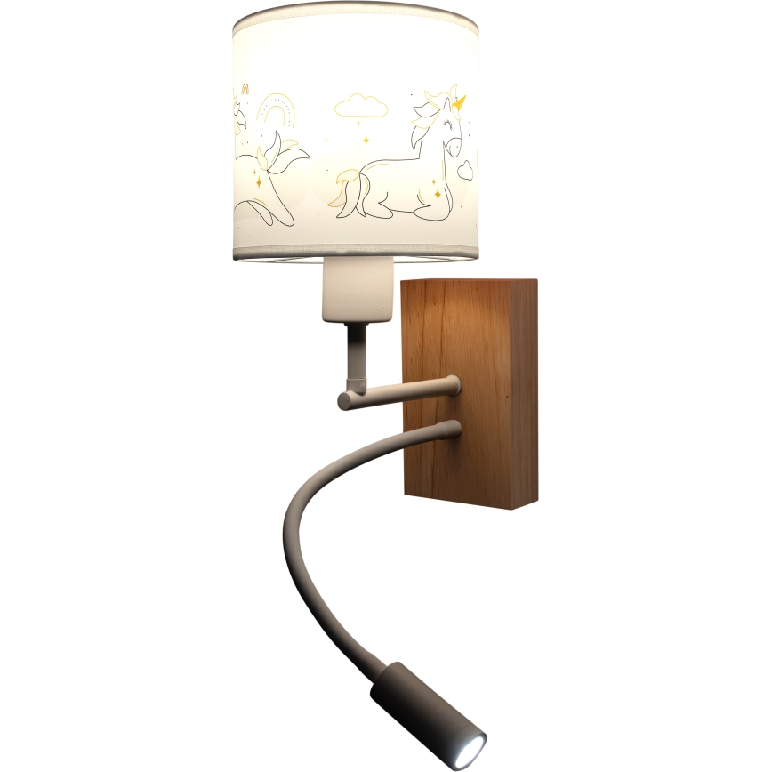 BRILAGI - LED Vaikiška lanksti sieninė lempa BOBO WOOD 1xE27/25W/230V + LED/3W ąžuolas/balta/vienaragiai