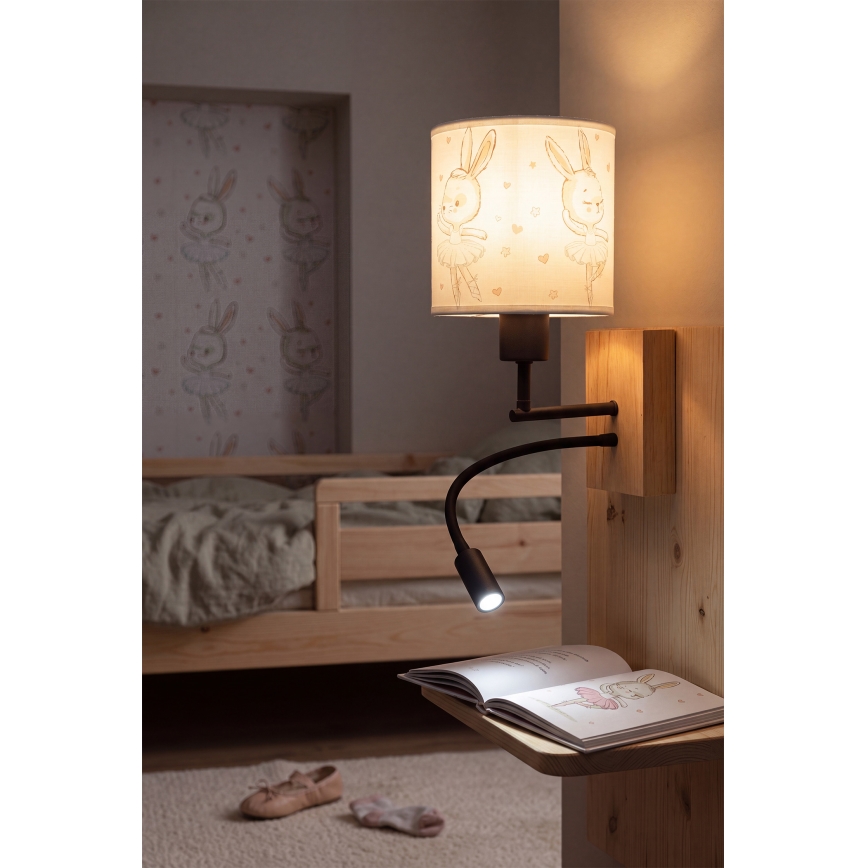 BRILAGI - LED vaikiška lanksti sieninė lempa BOBO WOOD 1xE27/25W/230V + LED/3W ąžuolas/juoda/balta/triušiukai