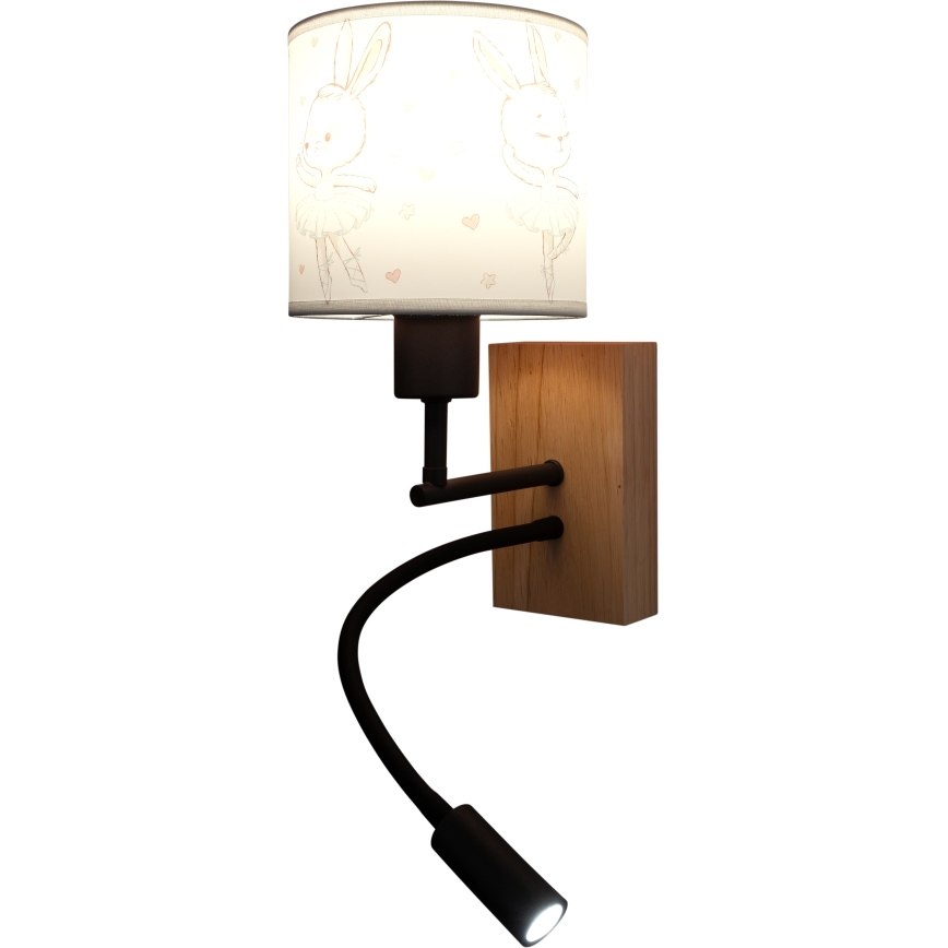 BRILAGI - LED vaikiška lanksti sieninė lempa BOBO WOOD 1xE27/25W/230V + LED/3W ąžuolas/juoda/balta/triušiukai