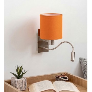 Brilagi - lanksčioji LED sieninė lempa NUBILA 1xE27/25W/230V + LED/3W matinis chromas/oranžinė