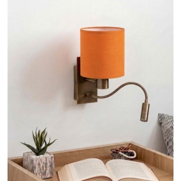 Brilagi - lanksčioji LED sieninė lempa NUBILA 1xE27/25W/230V + LED/3W žalvarinė/oranžinė