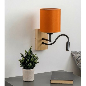 Brilagi - Lanksčioji LED sieninė lempa NUBILA WOOD 1xE27/25W/230V + LED/3W ąžuolas/juoda/oranžinė