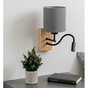 Brilagi - Lanksčioji LED sieninė lempa NUBILA WOOD 1xE27/25W/230V + LED/3W ąžuolas/juoda/šviesiai pilka