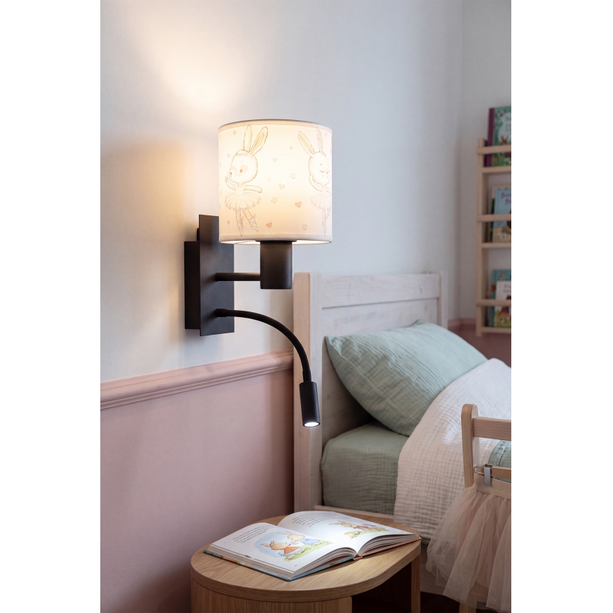 BRILAGI - LED Vaikiška lanksčioji sieninė lempa BOBO 1xE27/25W/230V + LED/3W juoda/balta/triušiukai