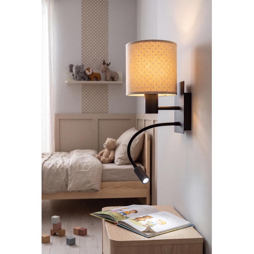 BRILAGI - LED lanksti sieninė lempa BOBO 1xE27/25W/230V + LED/3W juoda/smėlinė/taškuota