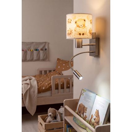 BRILAGI - LED vaikiška lanksti sieninė lempa BOBO 1xE27/25W/230V + LED/3W matinis chromas/balta/meškiukai