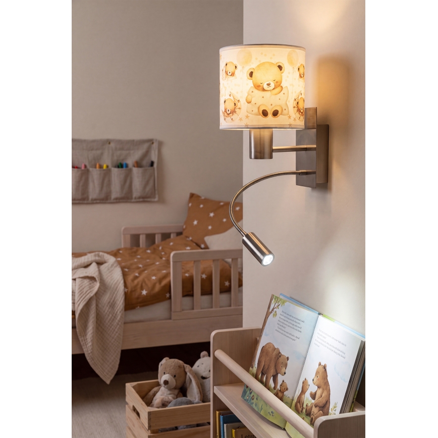 BRILAGI - LED vaikiška lanksti sieninė lempa BOBO 1xE27/25W/230V + LED/3W matinis chromas/balta/meškiukai