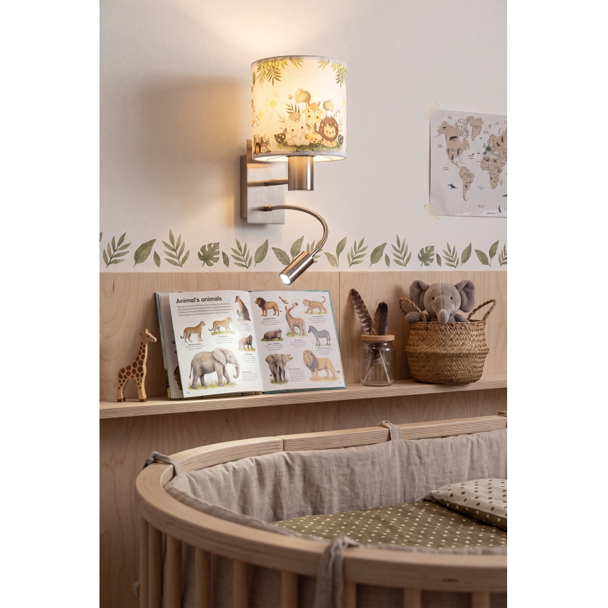 BRILAGI - LED vaikiška lanksti sieninė lempa BOBO 1xE27/25W/230V + LED/3W matinis chromas/balta/žalia/džiunglės
