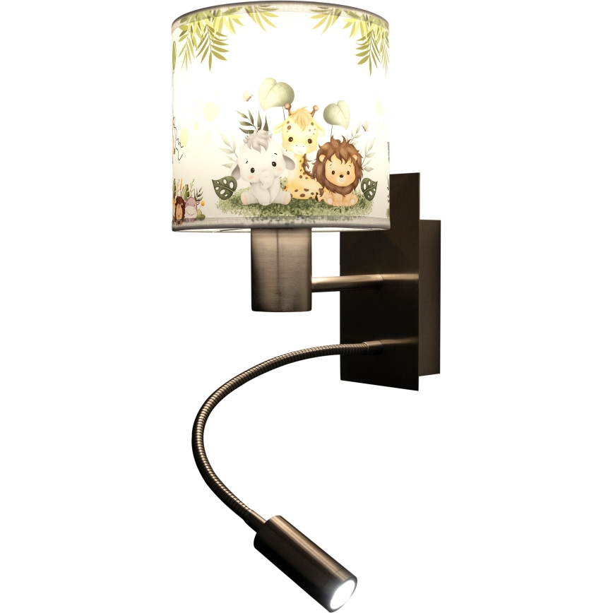 BRILAGI - LED vaikiška lanksti sieninė lempa BOBO 1xE27/25W/230V + LED/3W matinis chromas/balta/žalia/džiunglės