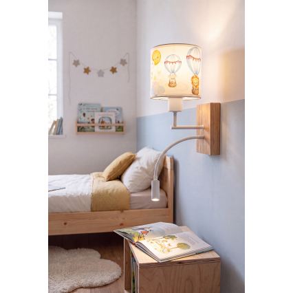 BRILAGI - LED Vaikiška lanksčioji sieninė lempa BOBO WOOD 1xE27/25W/230V + LED/3W ąžuolas/balta/gyvūnėliai