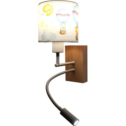 BRILAGI - LED Vaikiška lanksčioji sieninė lempa BOBO WOOD 1xE27/25W/230V + LED/3W ąžuolas/balta/gyvūnėliai