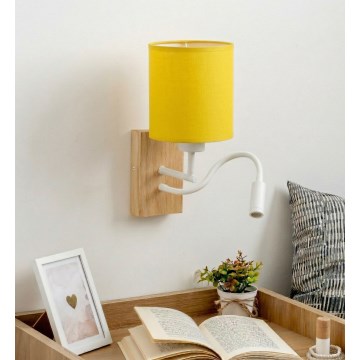 Brilagi - Lanksti LED sieninė lempa NUBILA WOOD 1xE27/25W/230V + LED/3W ąžuolas/balta/geltona