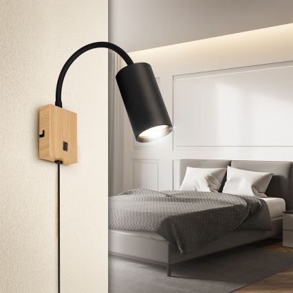 Brilagi - Lanksti sieninė lempa SELE 1xGU10/30W/230V juoda/ąžuolo apdaila