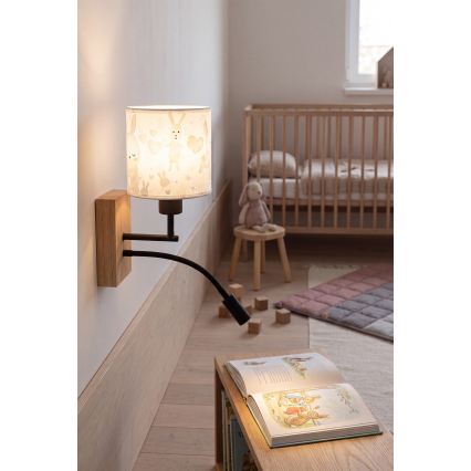 BRILAGI - LED vaikiška lanksti sieninė lempa BOBO WOOD 1xE27/25W/230V + LED/3W ąžuolas/juoda/balta/triušiukai