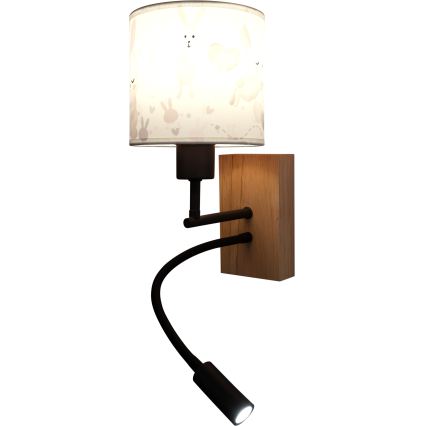 BRILAGI - LED vaikiška lanksti sieninė lempa BOBO WOOD 1xE27/25W/230V + LED/3W ąžuolas/juoda/balta/triušiukai