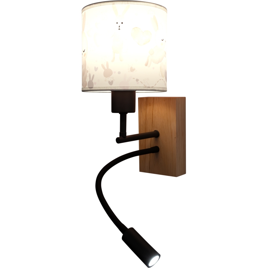 BRILAGI - LED vaikiška lanksti sieninė lempa BOBO WOOD 1xE27/25W/230V + LED/3W ąžuolas/juoda/balta/triušiukai