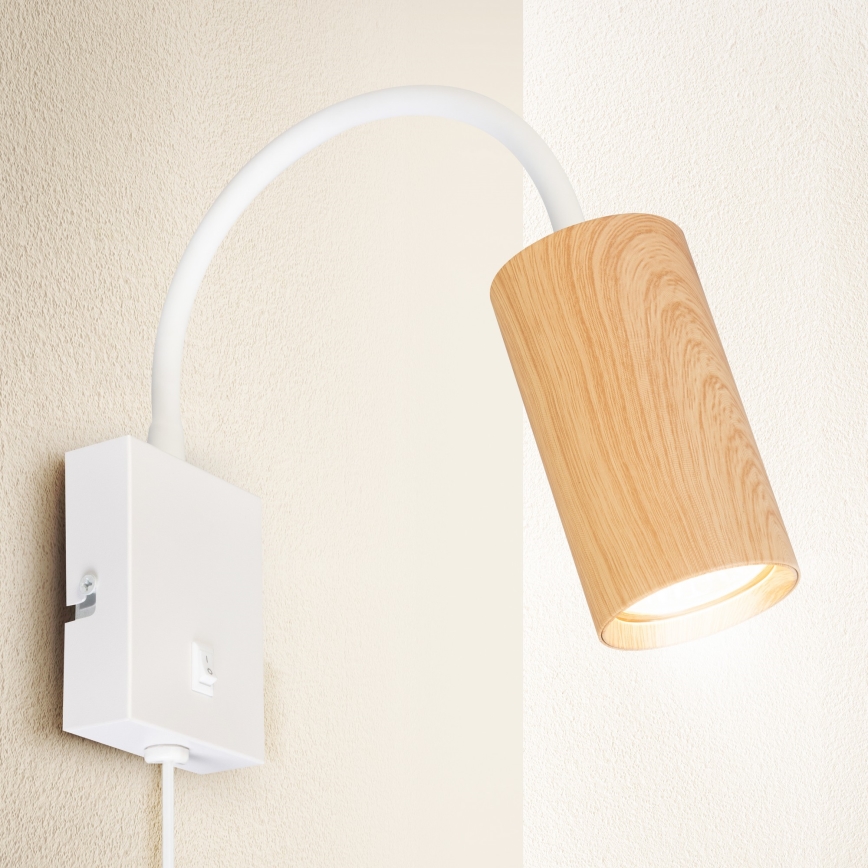 Brilagi - Lankstus sieninis šviestuvas SELE 1xGU10/30W/230V baltas/ąžuolo dekoras
