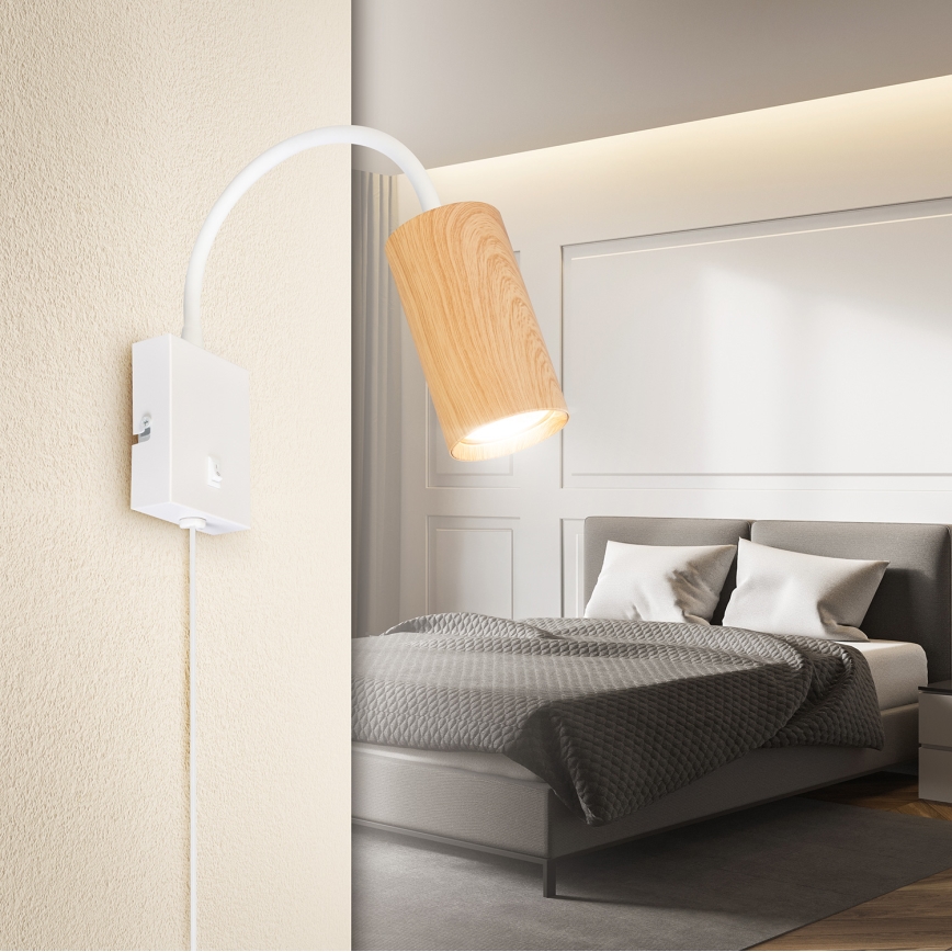 Brilagi - Lankstus sieninis šviestuvas SELE 1xGU10/30W/230V baltas/ąžuolo dekoras