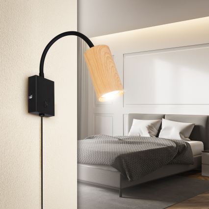Brilagi - Lankstus sieninis šviestuvas SELE 1xGU10/30W/230V juodas/ąžuolo dekoras