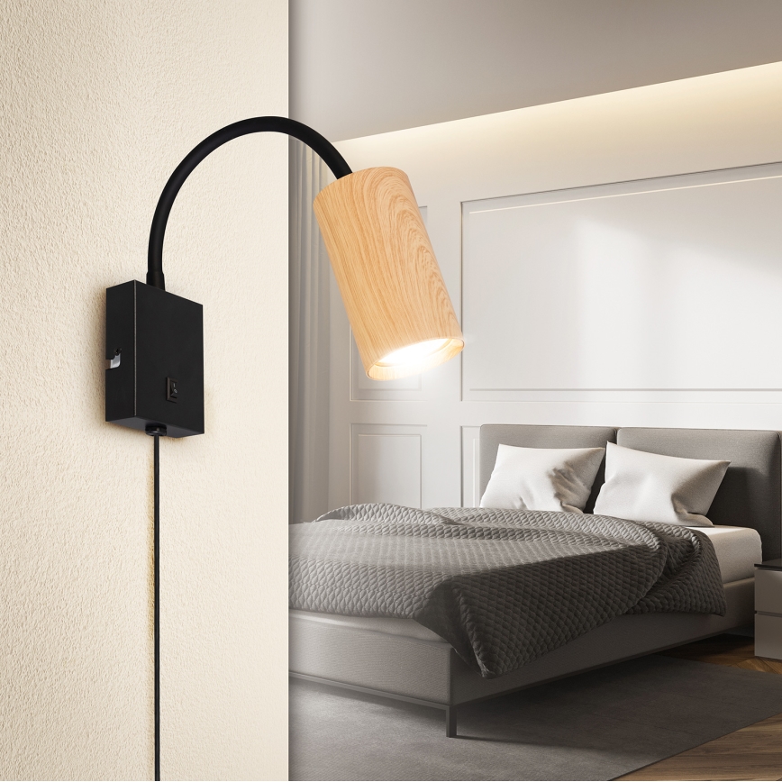 Brilagi - Lankstus sieninis šviestuvas SELE 1xGU10/30W/230V juodas/ąžuolo dekoras