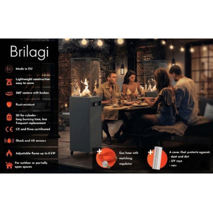 Brilagi - Lauko dujinis židinys FLARO GAS 142x36 cm 8kW 1xAAA juodas + apsauginis dangtis