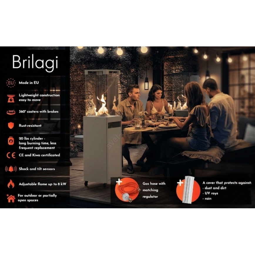 Brilagi - Lauko dujinis židinys FLARO GAS 142x36 cm 8kW 1xAAA pilkas + apsauginis užvalkalas