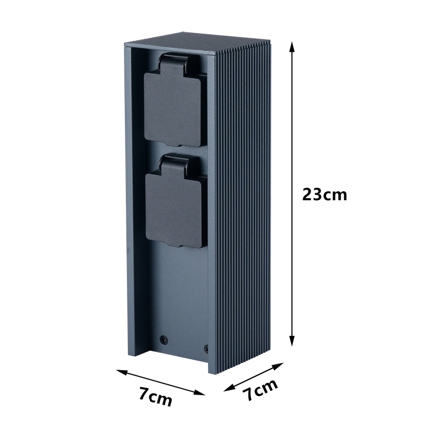 Brilagi - Lauko elektros stulpelis PILLAR, 2 SCHUKO lizdai, 230V, IP44, antracitas