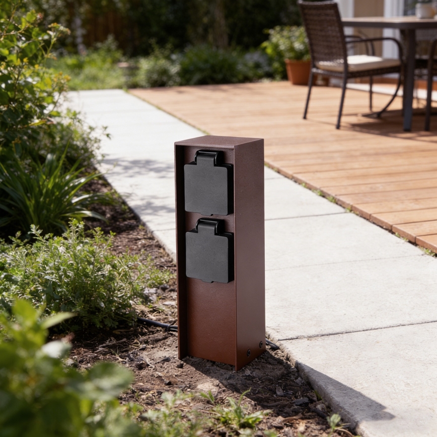 Brilagi - Lauko elektros stulpelis PILLAR 2x SCHUKO 230V IP44 rudas