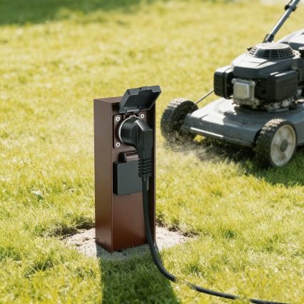 Brilagi - Lauko elektros stulpelis PILLAR 2x SCHUKO 230V IP44 rudas