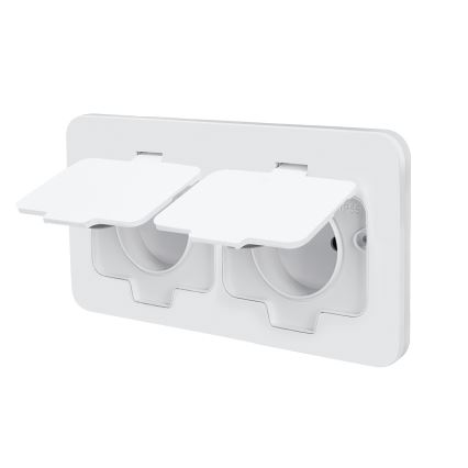Brilagi – lauko įleidžiamas grindinis dvigubas lizdas IP55, baltas, stačiakampis