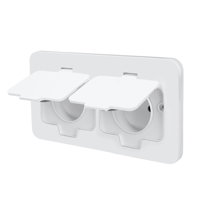 Brilagi – lauko įleidžiamas grindinis dvigubas lizdas IP55, baltas, stačiakampis