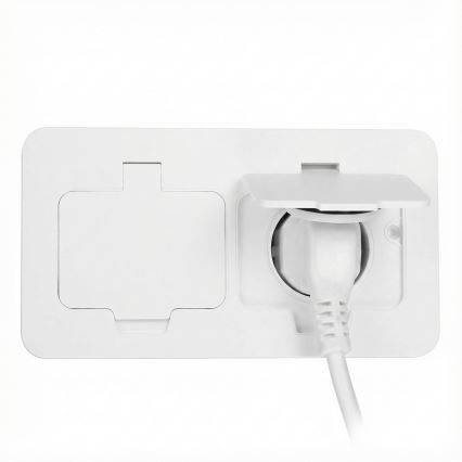 Brilagi – lauko įleidžiamas grindinis dvigubas lizdas IP55, baltas, stačiakampis