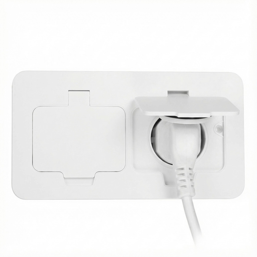 Brilagi – lauko įleidžiamas grindinis dvigubas lizdas IP55, baltas, stačiakampis