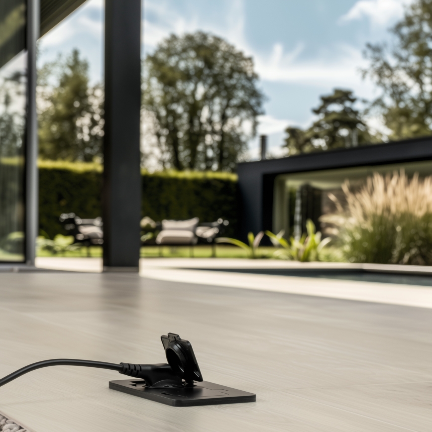 Brilagi - Lauko įleidžiamas grindinis dvigubas lizdas IP55, juodas, stačiakampis