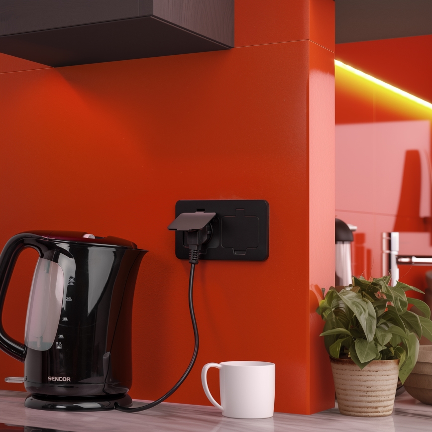 Brilagi - Lauko įleidžiamas grindinis dvigubas lizdas IP55, juodas, stačiakampis