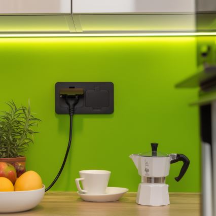 Brilagi - Lauko įleidžiamas grindinis dvigubas lizdas IP55, juodas, stačiakampis