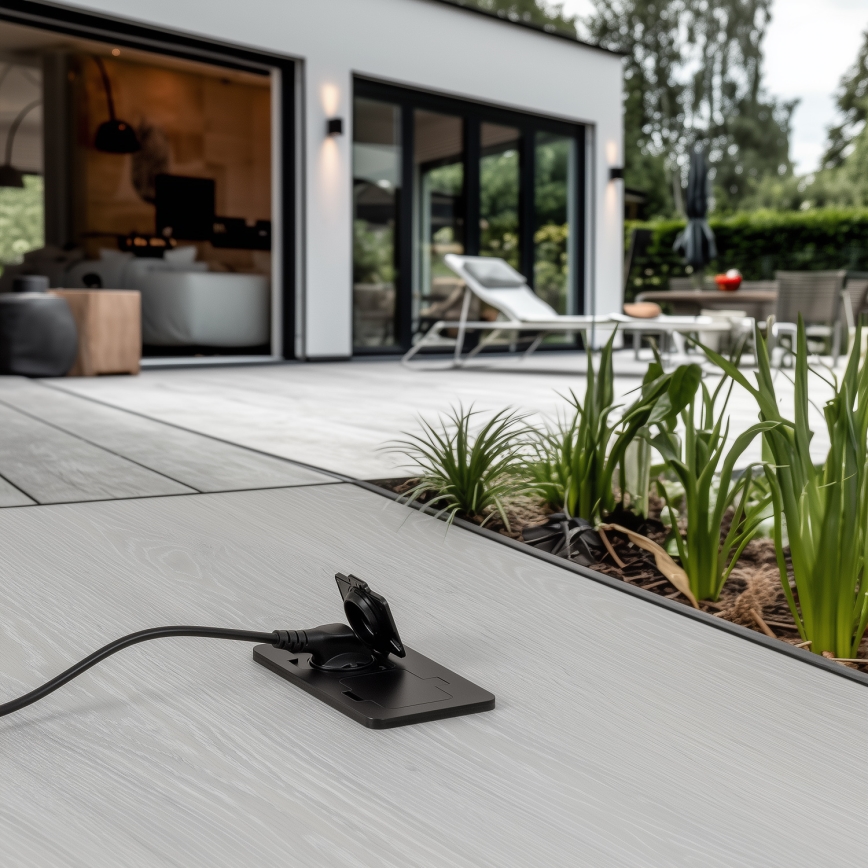 Brilagi - Lauko įleidžiamas grindinis dvigubas lizdas IP55, juodas, stačiakampis